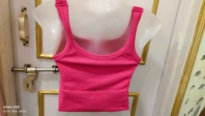 Hot Pink Ribbed Crop Tank Top