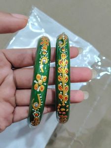 Green Hand-Painted Pure Lac Bangles