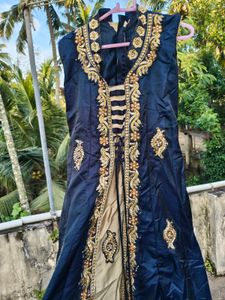 Elegant Blue &amp; Gold Embellished Gown