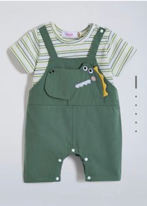Cute Dinosaur Overalls & Striped Tee Set