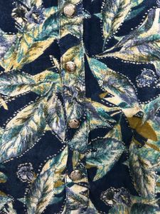 Navy Blue Leaf Print Straight Kurti