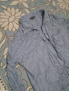 Blue Crushed Texture Long Sleeve Shirt