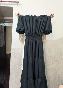 Black Off-Shoulder Tiered Dress