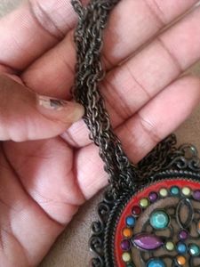 vintage boho antique bronze mandala necklace and d