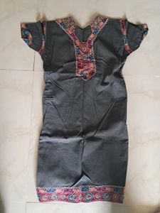 "Women's Black Cotton Kurti with Colorful Embroide