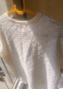 Cream Textured Cropped Top