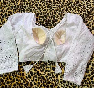 White Full Sleeve Hakoba Blouse