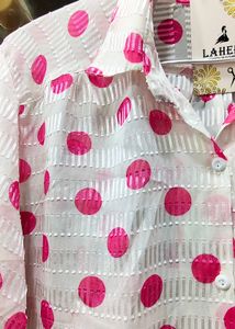 Chic Pink Polka Dot Sheer Blouse