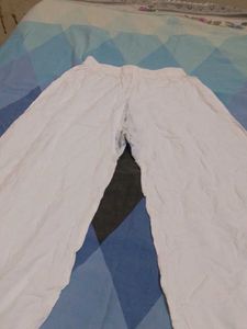 White Palazzo Pants with Teal Border