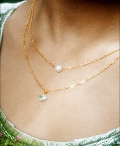Elegant Layered Necklace with Pearl & Diamond