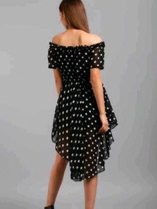 Chic Black Polka Dot Off-Shoulder Dress