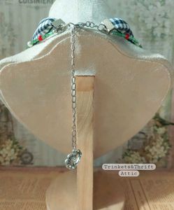 Gingham Ribbon Clay Rose Bud Choker Necklace