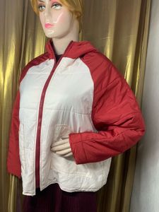 Stylish Red &amp; White Hooded Jacket