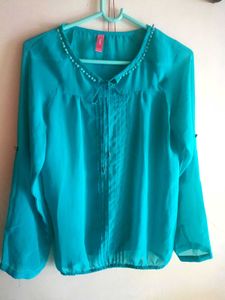 DJ&C Teal Blue / Turquoise Georgette Western Top