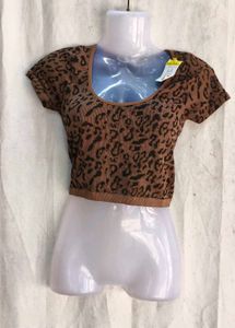 Brown Leopard Print Cropped Top