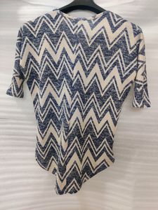 Blue And Cream Woolen Top