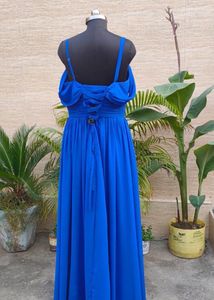 Elegant Royal Blue Off-Shoulder Gown🦋🎀