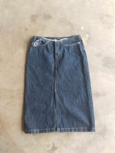 navy blue denim A-line skirt