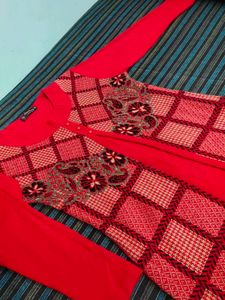 Stylish Red Kurta with Elegant Pattern