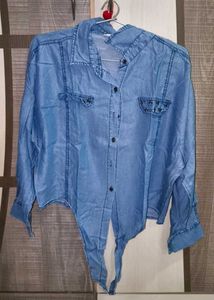 Cute Denim Tie-Front Shirt
