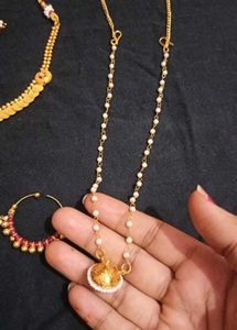 Elegant Gold Necklace &amp; Earring Set with Nose Ring