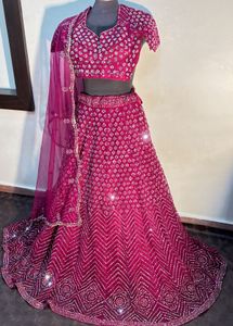 💖 Pink &amp; Burgundy Full Mirror Work Lehenga – For