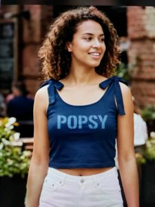 Navy Blue "POPSY" Crop Top