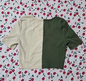 Two-Tone Ribbed Button-Up Crop Top