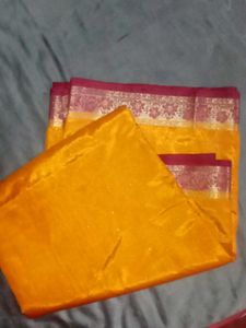 Vibrant Yellow Saree with Burgundy Border