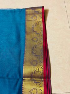 Beautiful Teal and Pink Striped Saree