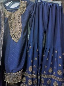 Navy Blue Embellished Sharara Suit
