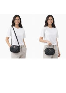 Black Quilted Oval Crossbody Bag