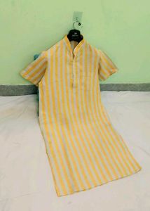 Men's Yellow &amp; White Striped Kurta