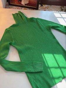 Green Rhinestone Turtleneck Sweater