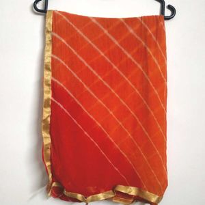 Vibrant Orange &amp; Red Striped Dupatta