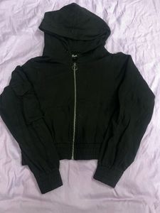 Black Cropped Zip-Up Hoodie