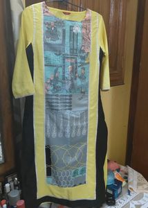 Yellow &amp; Grey Print Kurti