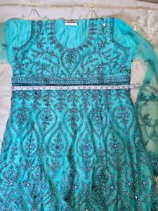 Teal Embellished Stones n Mirror work Suit Set