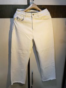 Cream Raw Hem Jeans