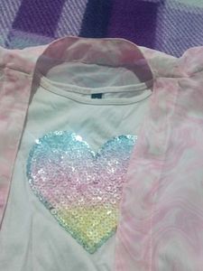 Pink Sequined Heart Kurta Set