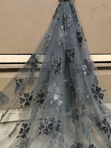 Elegant Grey Floral Embellished Net Dupatta