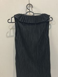 Zara Black Pleated Top with Ruffle Neckline
