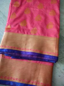 New Pink Saree with Golden Border