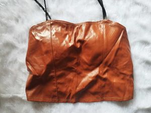 Brown Faux Leather Corset Top