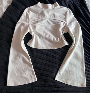 White Cut-Out Bell Sleeve Top