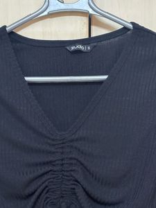 Black Ruched Long Sleeve Top