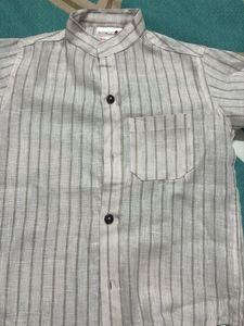 Grey striped nehru-collar shirt for boys