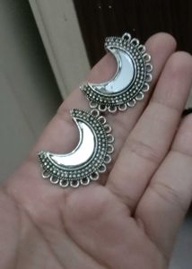 Silver Tone Crescent Moon Earrings