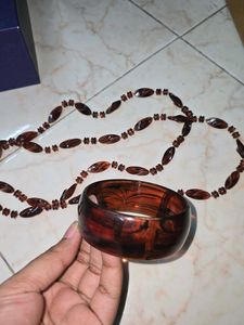 Vintage Brown Beaded Necklace &amp; Bangle