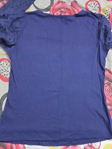 Navy Blue Lace Sleeve Top
